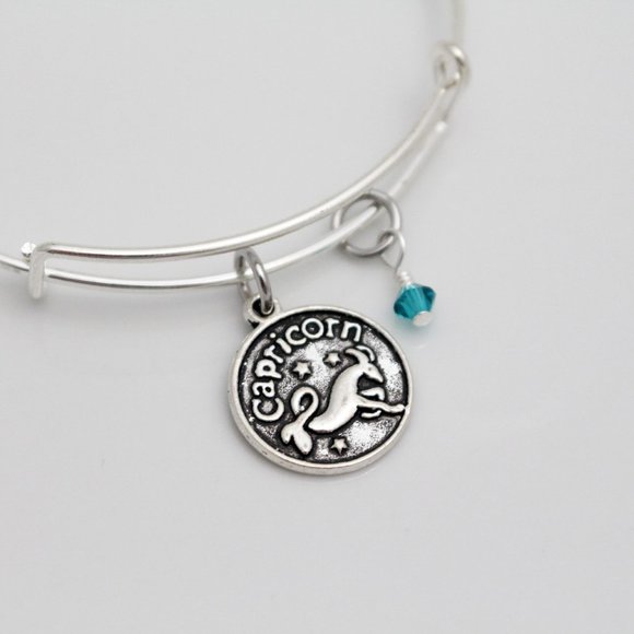 December Capricorn Adjustable Charm Bangle - Handmade Zodiac Bracelet - Picture 9 of 11